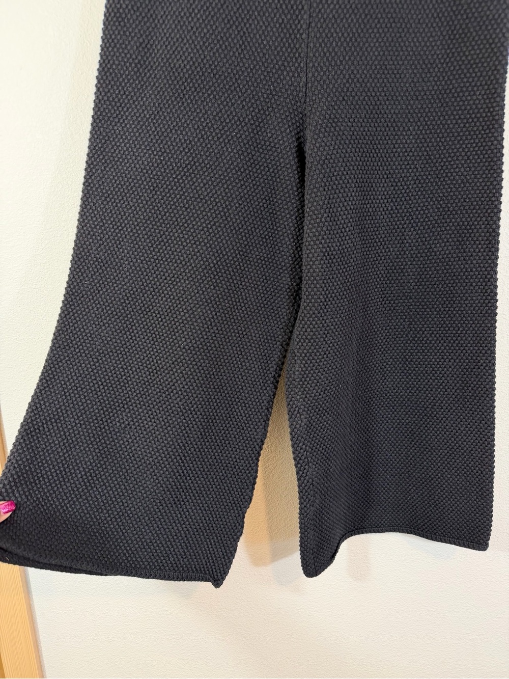 Free People Beach Hailee Pants Size L Black Waffle Knit Wide Leg Crop Minimalist - Picture 4 of 11